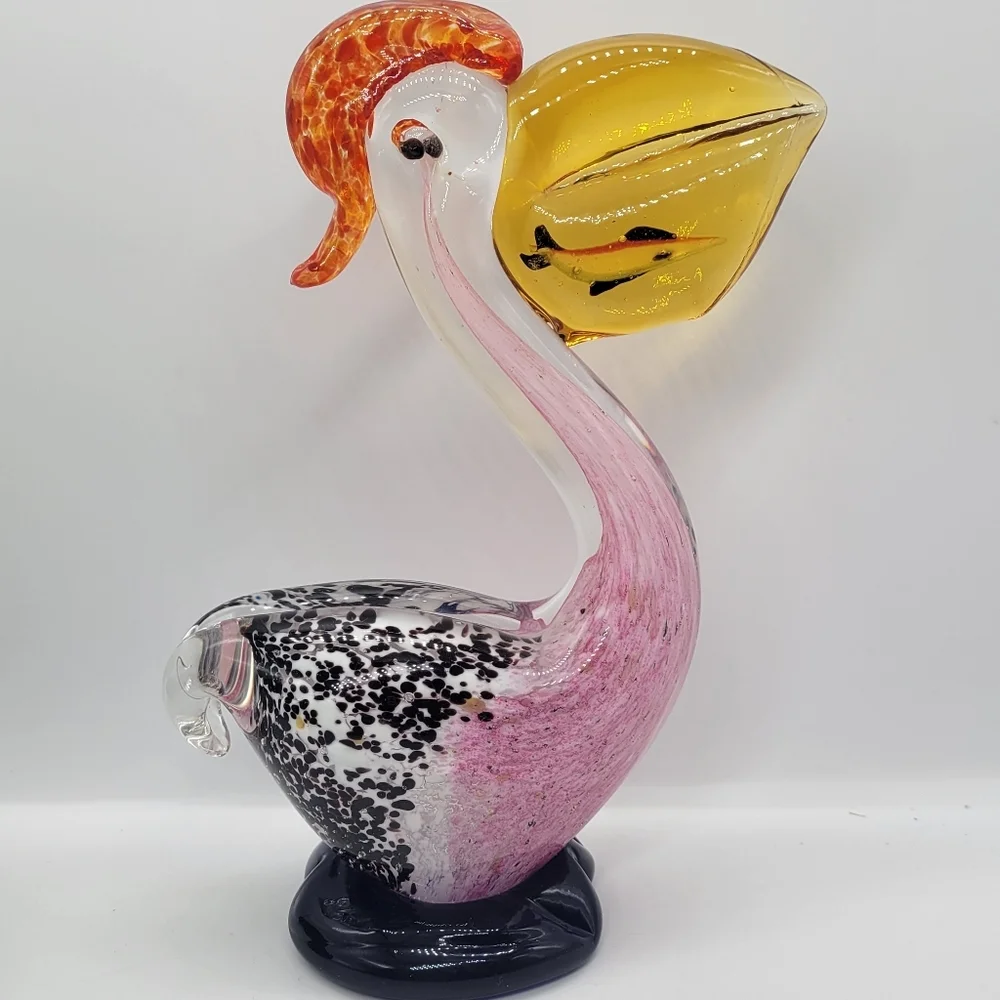 Vintage Murano Hand Blown Art Glass Pelican Bird Multicolo Figurine Paper Weight